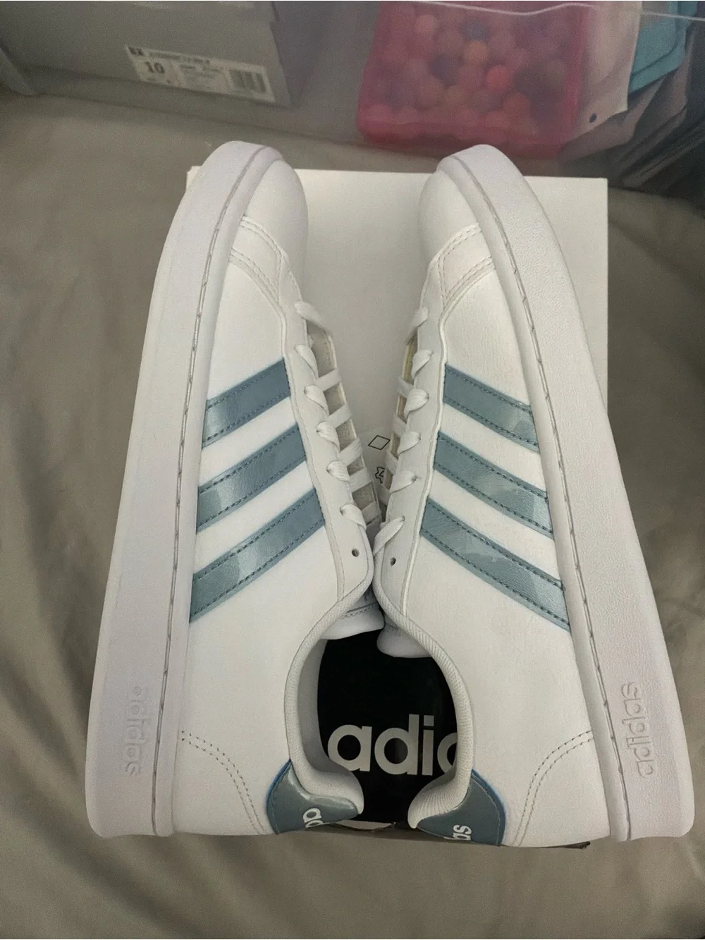 Adidas Grand Court Sneakers White/Iridescent Blue - Women’s Size 9.5 US (EU 42)